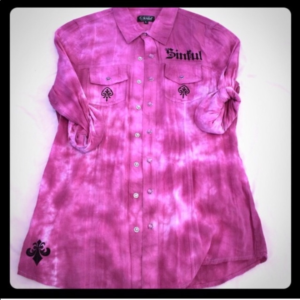 Sinful pink long sleeve button down by affliction